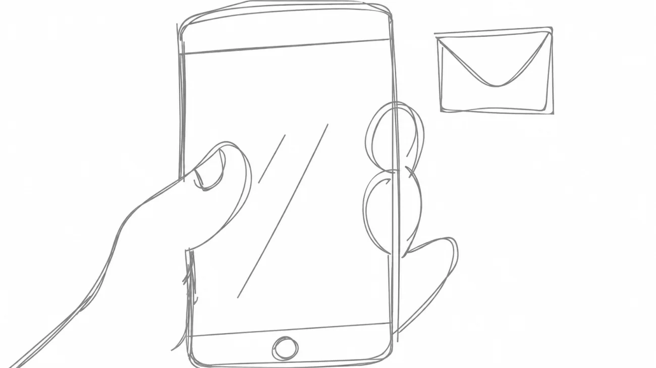Original storyboard drawing of a hand holding a phone as a confirmation message arrives.