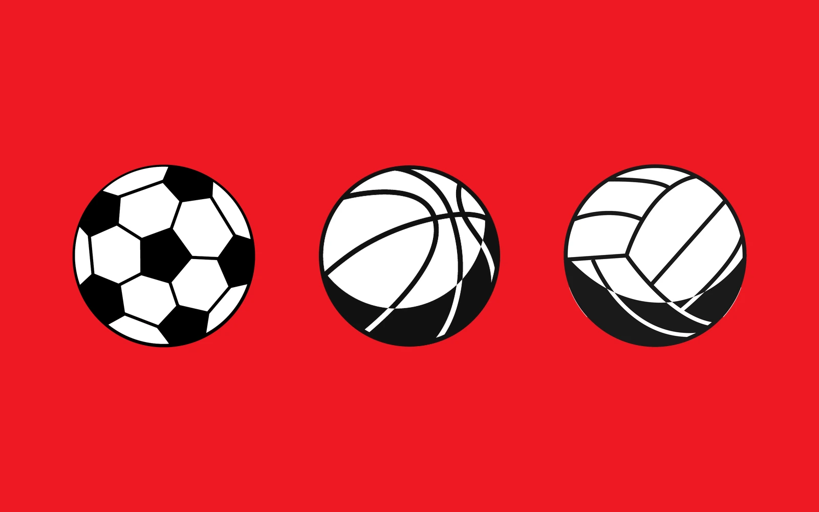 Football, basketball and volleyball illustrations isolated from the original Najboljša asistenca artwork on Triglav red.